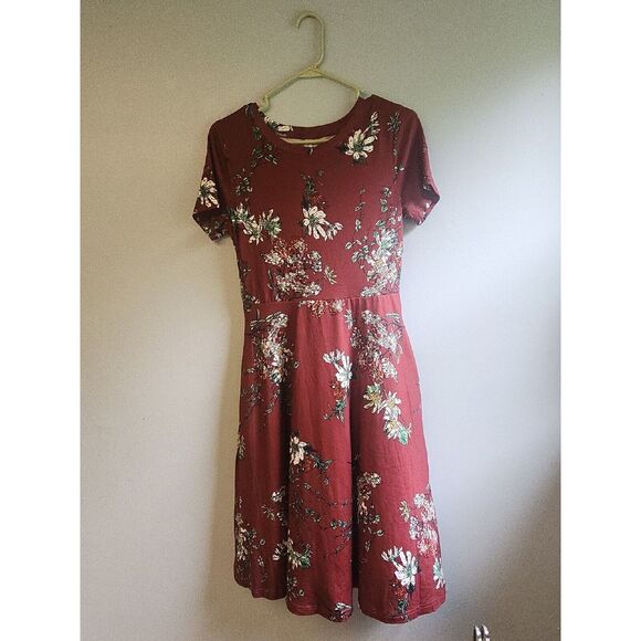 Dresses & Skirts - HELYO Womens Elegant Cotton Casual Burgundy Floral Print Work Party A-Line Swing